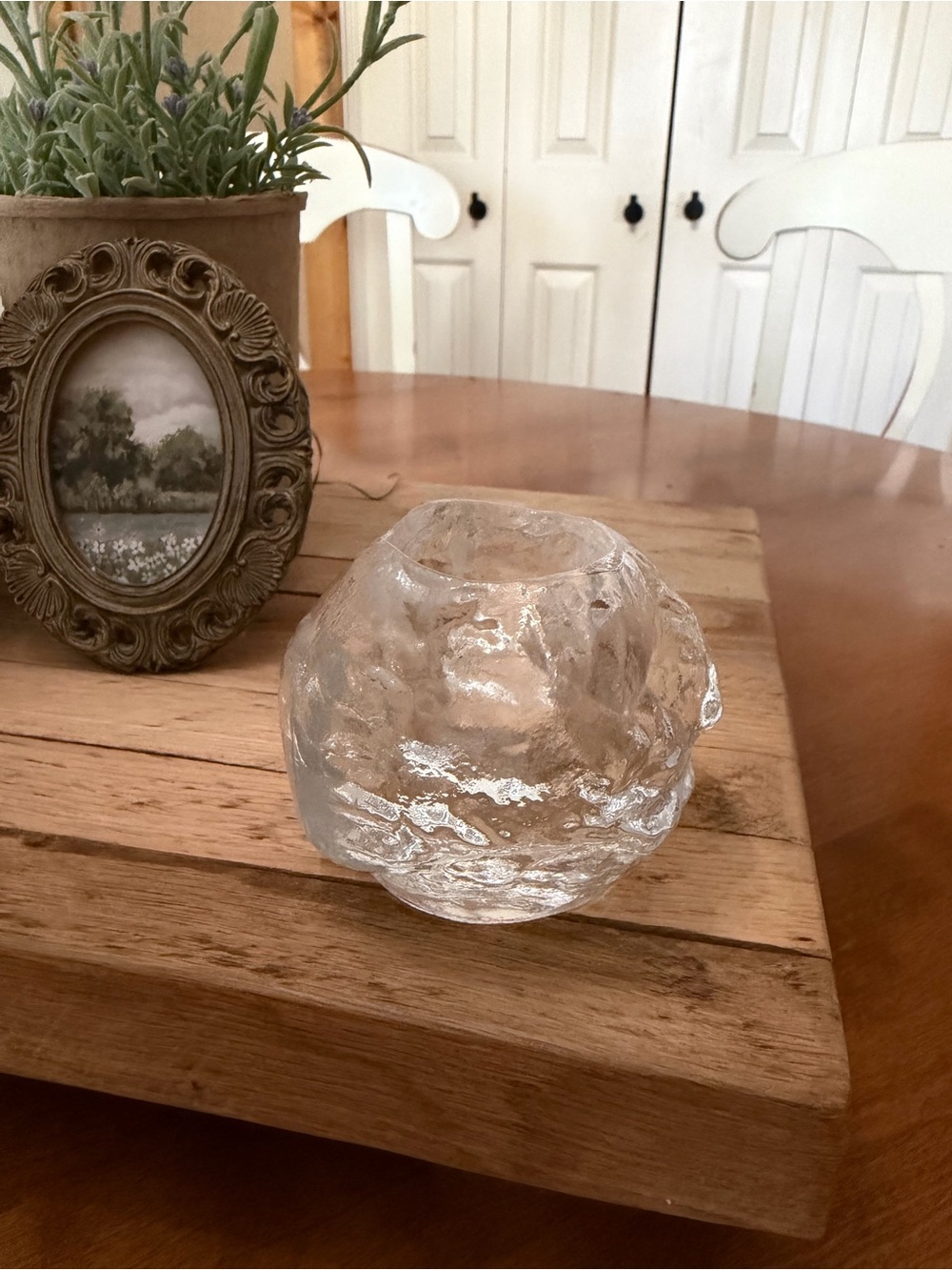 Vintage medium snowball Glass Votive Candle Holder -